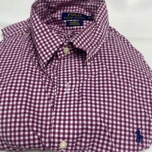 Polo by Ralph Lauren Men's Burgundy and White Checkered  long sleeve Shirt